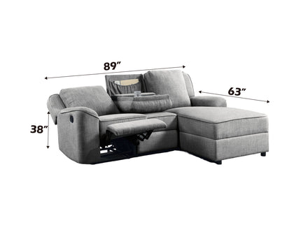 Destiny - Linen Sectional Sofa With Dropdown Table - Gray