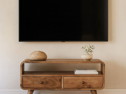 Mini Curved Media Unit - Oak