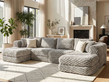 Modular Sectional Sofa, Boneless Couch With 2 Movable Ottomans