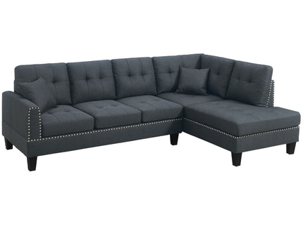 2 Piece Sectional Set With Nailhead Trim, Sofa And Matching Accent Pillows - Charcoal