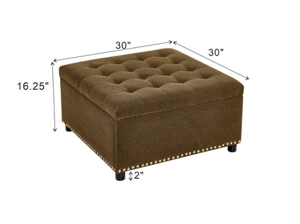 Square Tufted Storage Ottoman With Nailhead Trim