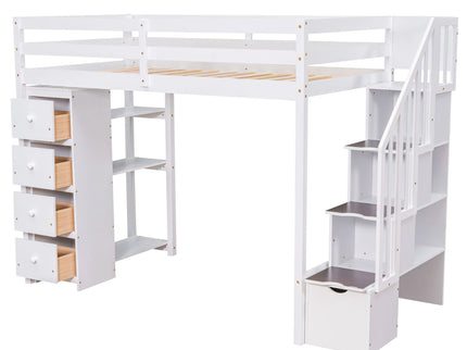 Loft Bed With Storage Drawers And Stairs With Shelves