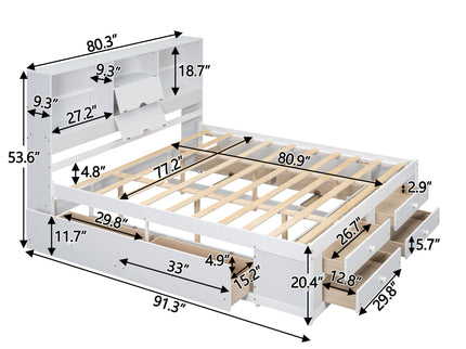 Platform Bed With Storage Headboard And 8 Drawers