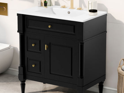 Modern Bathroom Vanity With Sink, Freestanding Cabinet With Flip Drawer & Adjustable Shelf
