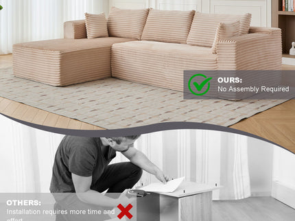 Compression Sectional Couch With Comfy Chaise, Boneless L Shape Sofa With Deep Seat
