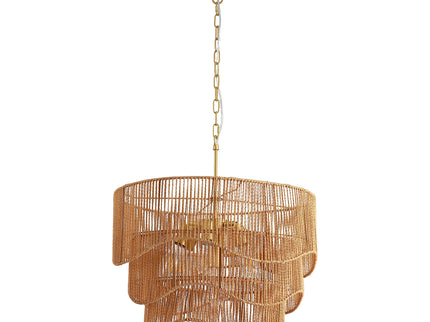 Chandelier With 7 Light E26 Base, Adjustable Height Wave Pendant Light For Living Room - Gold