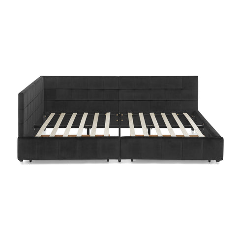 Storage Elegant Upholstered Tufted Bed Frame With Backrest And Armrests
