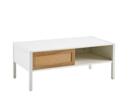 40.16" Rattan Coffee Table, Sliding Door For Storage, Metal Legs, Modern Table For Living Room