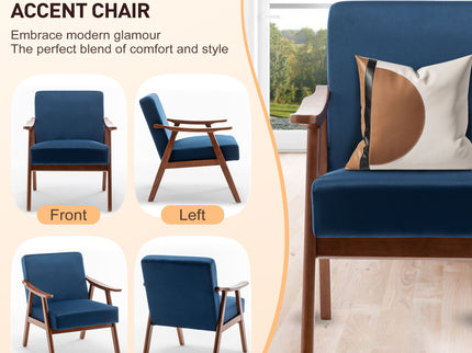 Mid Century Modern Accent Chair With Solid Wood Frame And Extra Thick Backrest