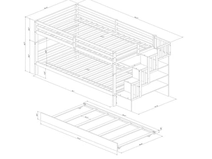 Twin Over Twin Bunk Beds With Twin Trundle And Stairway Storage Function