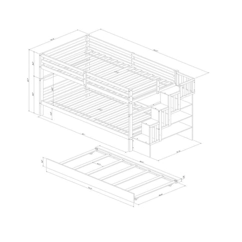 Twin Over Twin Bunk Beds With Twin Trundle And Stairway Storage Function