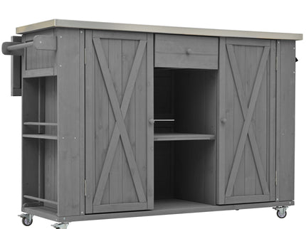 Outdoor Kitchen Island With Stainless Steel Top, Ample Storage Space, Towel And Spice Racks And A Bottle Opener