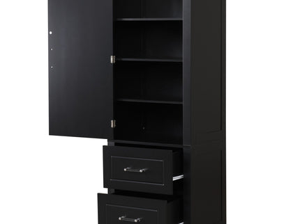 Tall Freestanding Bathroom Storage Cabinet With 2 Drawers And Adjustable Shelf