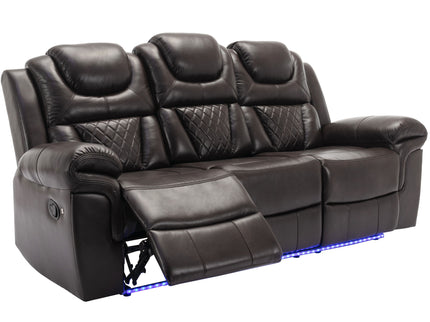 Home Theater Seating Manual Recliner Chair With Center Console And Led Light Strip For Living Room