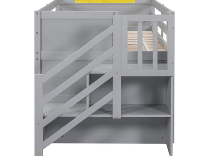 Low Loft Bed With Stair, Drawer, And Shelf