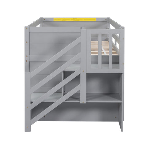 Low Loft Bed With Stair, Drawer, And Shelf