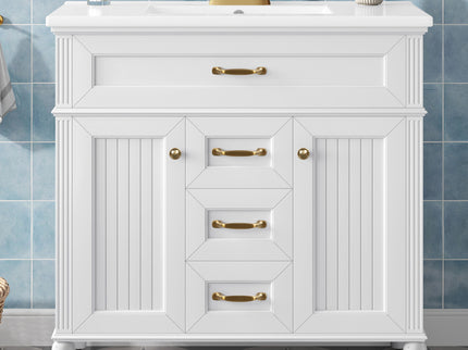 Bathroom Vanity With Sink, Flip-Out Top Drawer, Soft Close Doors, 2 Storage Drawers