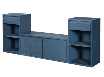 Entryway Storage Bench With Cushion, Drawers & Open Shelves