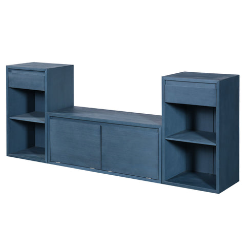 Entryway Storage Bench With Cushion, Drawers & Open Shelves