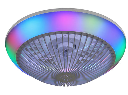 RGB Dimmable LED Enclosed Ceiling Fan With Remote Control, Bladeless Design - White