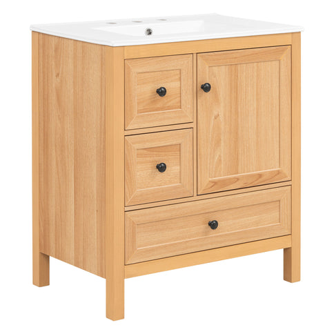 Modern Bathroom Vanity With Sink, Soft Close Drawers & Door, Storage Rack