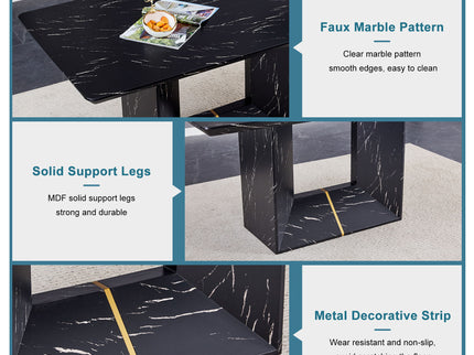 Modern Dining Table With Marbled Design For Luxurious Elegance - Black