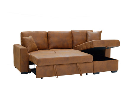 Upholstered Sectional With Pull-Out Bed And Chaise Storage