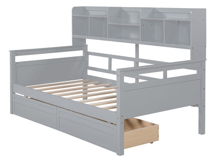 Daybed, Slat Support, With Bedside Shelves And 2 Drawers