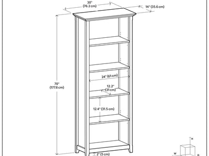 Amherst - 5 Shelf Bookcase, Handcrafted