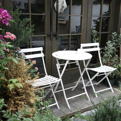 3 Piece Patio Bistro Set Of Foldable Round Table And Chairs