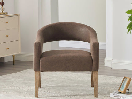 Upholstered Open Back Armchair With Weathered Rubberwood Legs