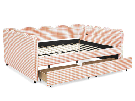Gingham Daybed & USB Charging Port, Wave Shaped Design