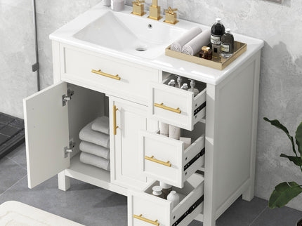 Modern Bathroom Vanity With Sink Top, 2 Doors And 3 Drawers