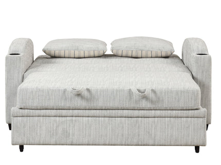 Pull Out Loveseat Sofa With Adjsutable Backrest, 2 Pillows, Cup Holders, USB Ports For Living Room