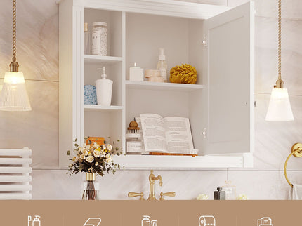 Wall Mounted Bathroom Storage Cabinet With Mirror, Cabinet With 6 Open Shelves And Adjustable Interior