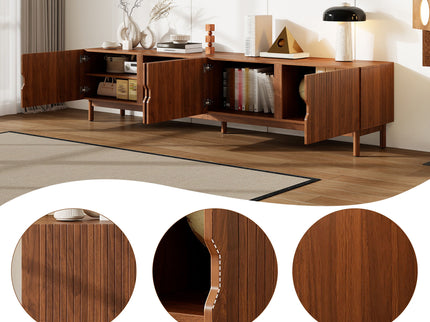 TV Stand With Legs, Media Console, 4 Cabinets For Living Room - Natural Wood