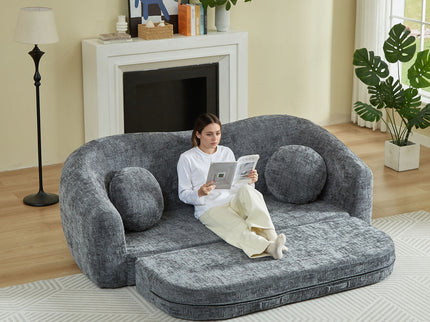 Curved Convertible Sofa, 2 In 1 Frameless Folding Sofa Bed With Pull Out Base And Deep Seat