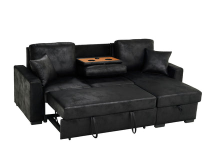 Upholstered Sectional With Pull-Out Bed And Chaise Storage