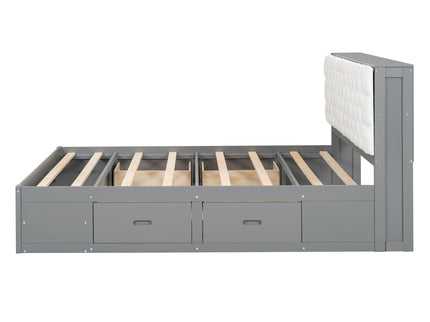 Platform Bed With Storage Headboard, Shoe Rack And 4 Drawers