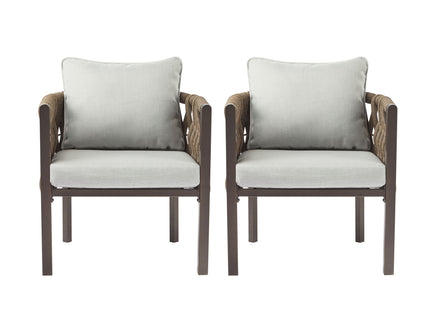 2 Pieces Outdoor Metal Patio Club Chair, Patio Furniture Arm Chair With Cushion, Modern Outdoor Furniture Deep Seating For Porch, Garden, Backyard, Balcony - Brown / Light Gray