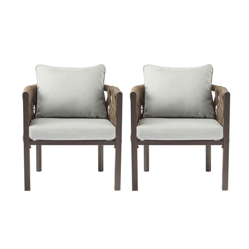 2 Pieces Outdoor Metal Patio Club Chair, Patio Furniture Arm Chair With Cushion, Modern Outdoor Furniture Deep Seating For Porch, Garden, Backyard, Balcony - Brown / Light Gray