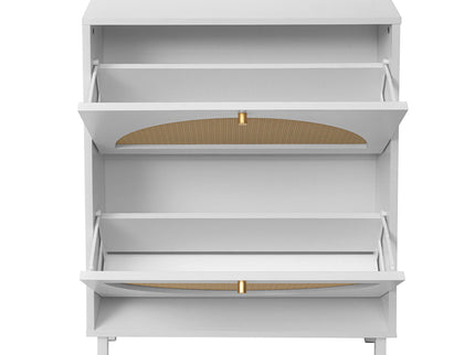 2 Door Shoe Rack, Rattan, Double Layer, Suitable For Living Room, Hallway - White