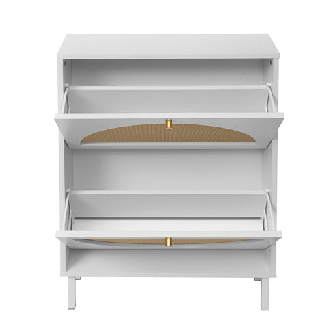 2 Door Shoe Rack, Rattan, Double Layer, Suitable For Living Room, Hallway - White