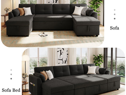 U-Shaped Sectional Sofa Bed With Storage And USB Ports