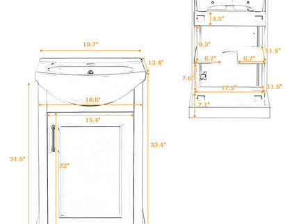 Bathroom Vanity With Bulged Sink, Cabinet, Soft-Close Door, Freestanding Single Unit