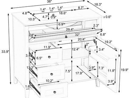 Bathroom Vanity With Sink, 3 Drawers & Cabinet With Adjustable Shelves
