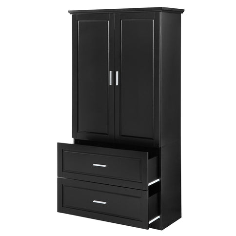 Tall Bathroom Storage Cabinet, Cabinet With 2 Doors And Drawers, Adjustable Shelf