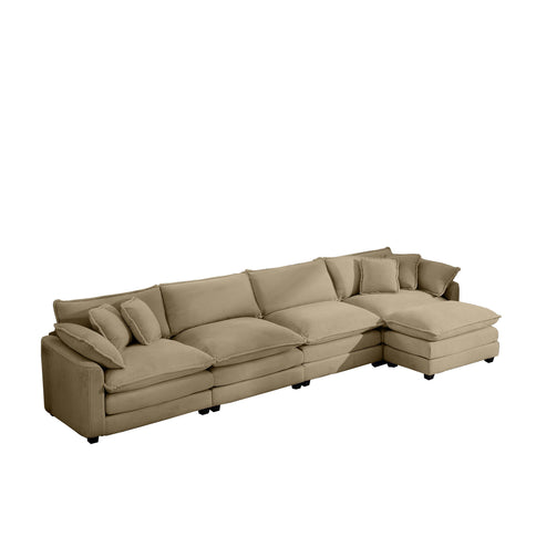 Oversized Modular Cushion Sofa With Ottoman, Low Back, Deep Seating Sofa Set