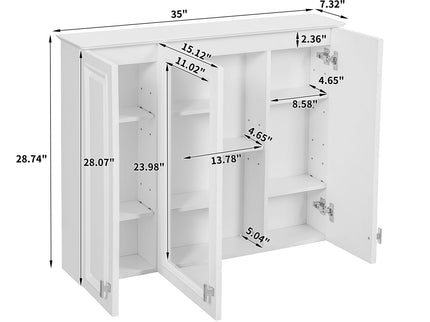 Wall Mounted Mirror Cabinet With 5 Adjustable Shelves, Rectangular Storage For Bathroom - White