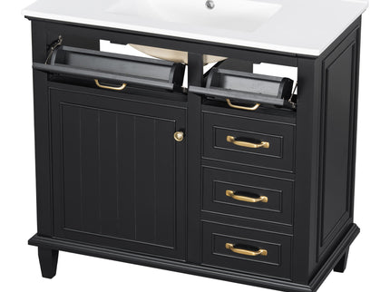 Modern Bathroom Vanity With Sink Top, Flip Drawers, Adjustable Shelf